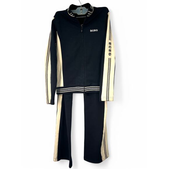 BCBG Max Azria Top Pant Track Suit 2 Piece Set Wide Leg Jacket Women's M - Picture 1 of 7